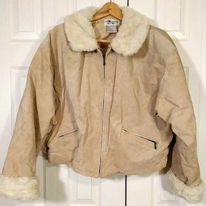 Women's Genuine Suede Leather Faux Fur Collar